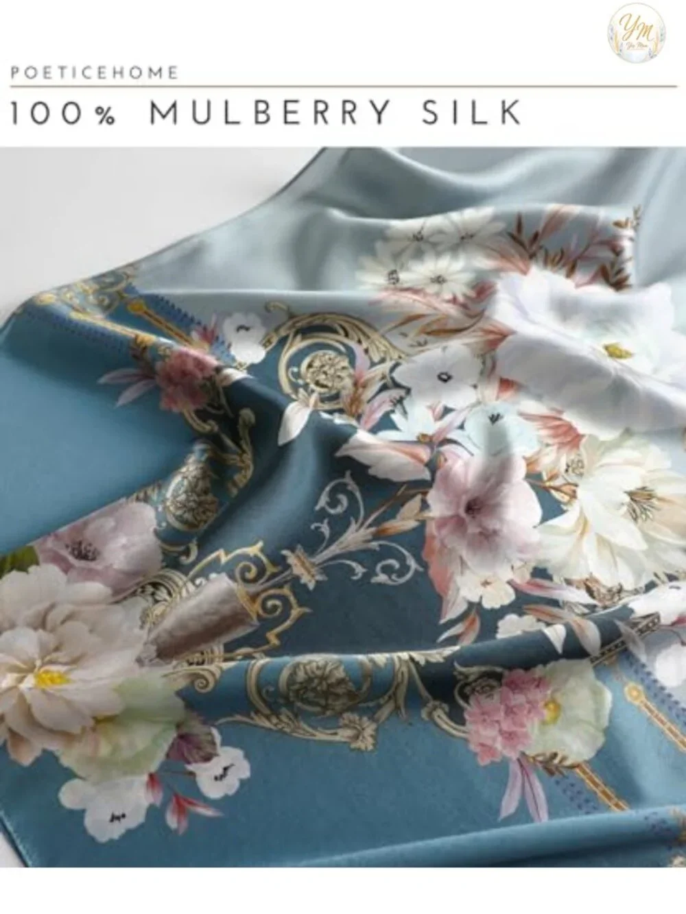 100% Mulberry Silk Scarf for Women, Long Wrap 68x21, Floral Print